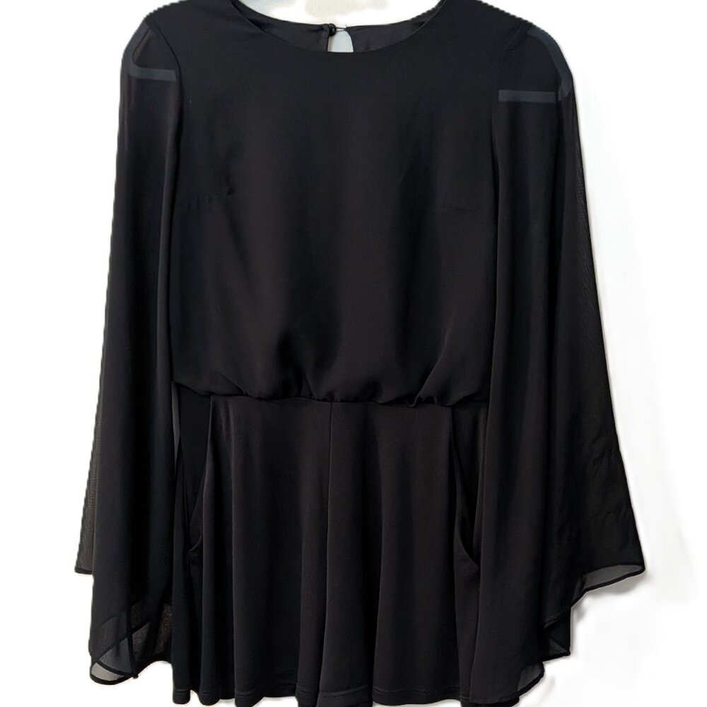 Topshop Women's Black Chiffon Flared Sleeve Romper – US Size 2